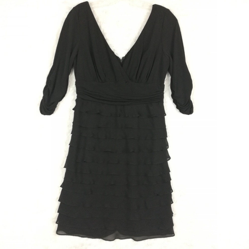 S. L. Fashions Womens Dress Mini LBD Little Black Tiered Plunging Half Sleeve 12